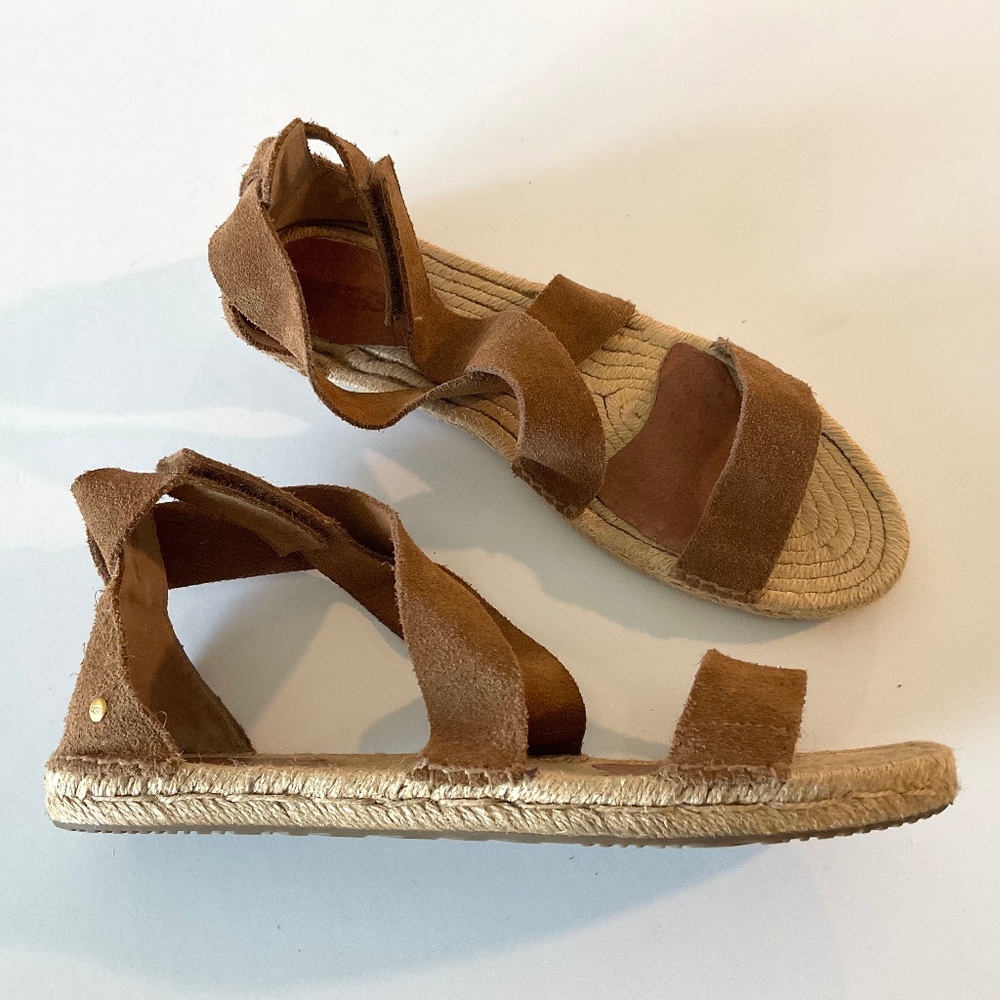 UGG Mila Gladiator Espadrille Leather Sandal Brown Size 8.5